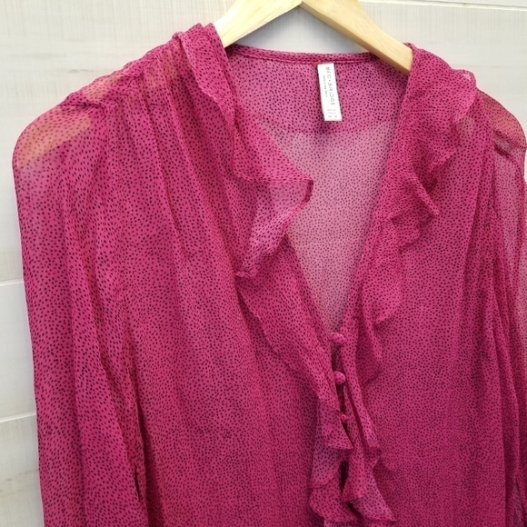 {8} Bec + Bridge Pink Party Shirt Ruffle Button Sheer - Picture 5 of 12